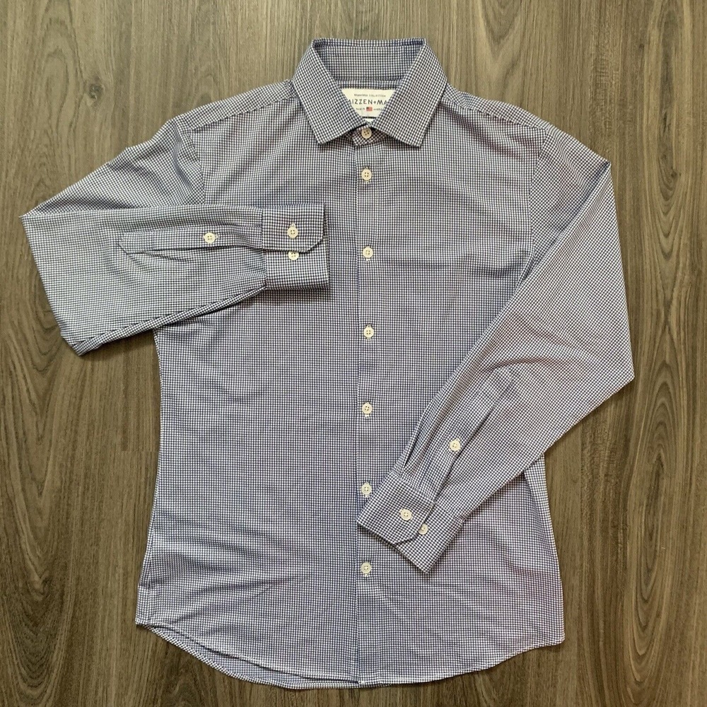 Mizzen + Main Checked Blue Button Up Spinnaker Trim Fit Performance Small - Picture 2 of 8